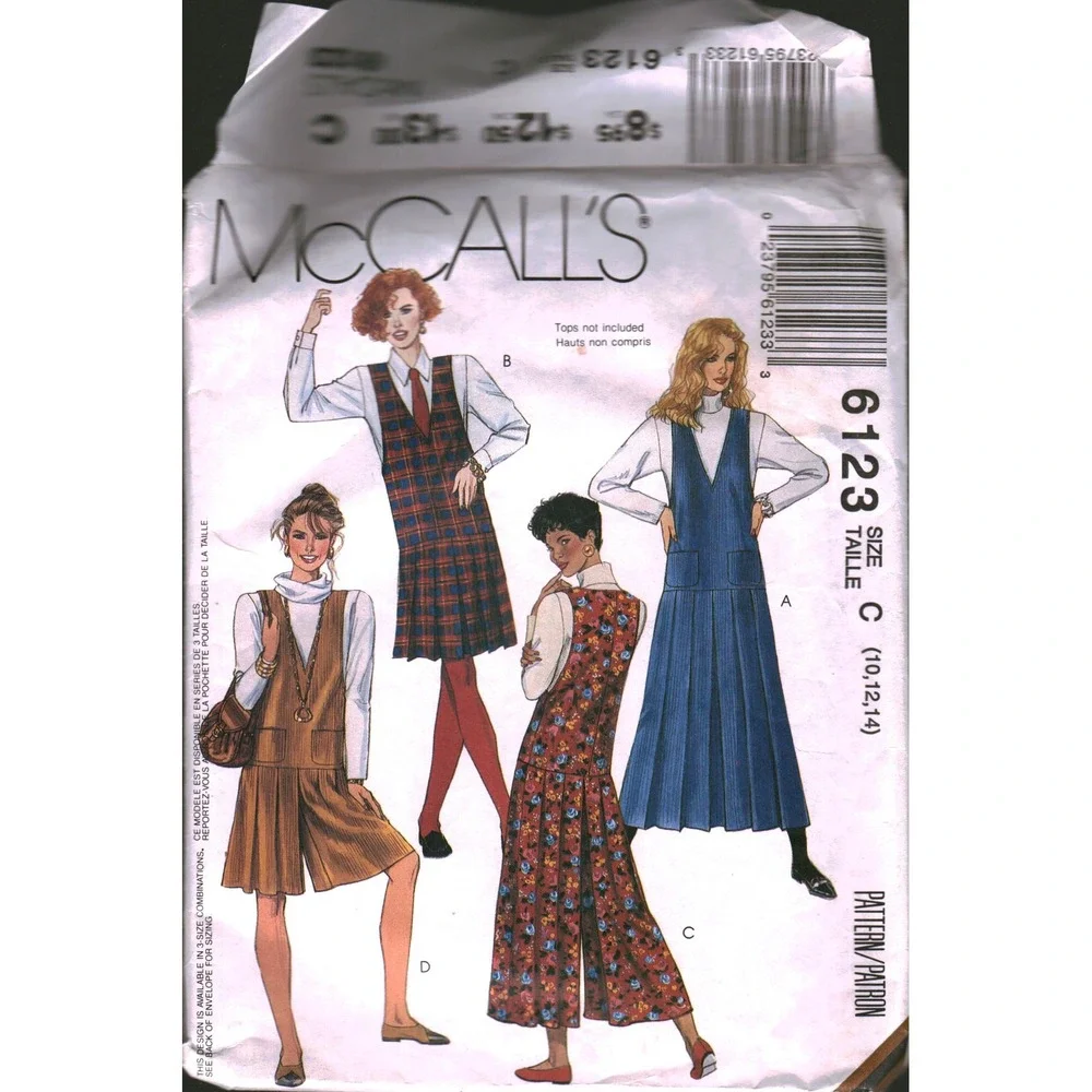 Vintage McCalls 6123 Sewing Pattern Womens Jumper Split‎ Skirt Size 10 12  1992